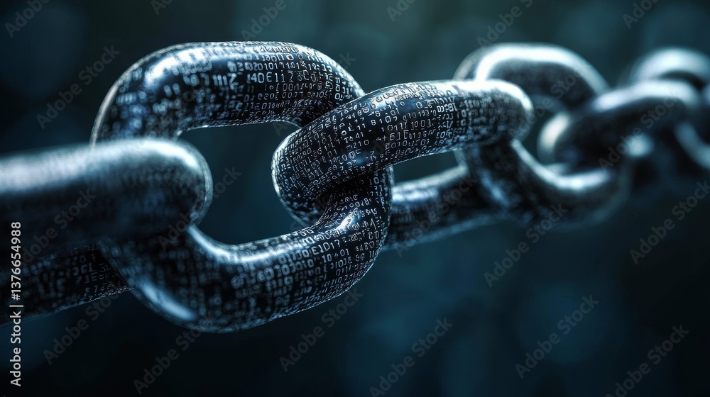 Abstract concept Blockchain network. Fintech technology. Global protection and data transmission. 3D illustration on a technological background with binary code elements Abstract concept Blockchain network. Fintech technology. Global protection and data transmission. 3D illustration on a technological background with binary code elements