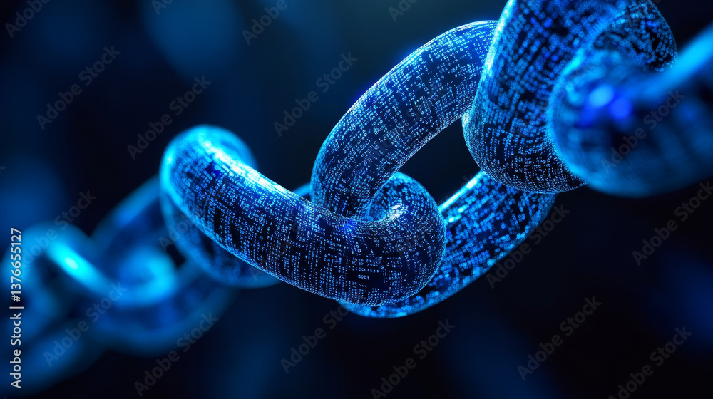 Abstract concept Blockchain network. Fintech technology. Global protection and data transmission. 3D illustration on a technological background with binary code elements Abstract concept Blockchain network. Fintech technology. Global protection and data transmission. 3D illustration on a technological background with binary code elements
