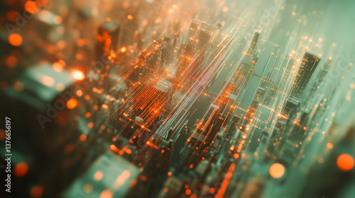 Abstract analysis infographics background with blurred lines. 3d illustration diagram analysis algorithms. Data chart. City network concept. Big data.