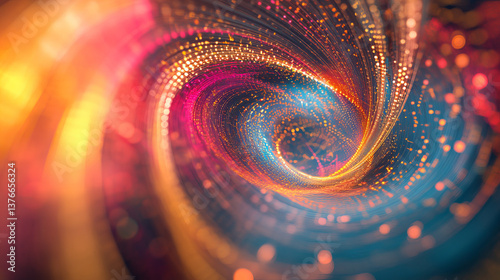 Abstract 3d illustration background with chaotic  lines connecting dots of torus with blurred lines. Analytics algorithms data. Big data. Cryptography concept.  Banner for business, science an