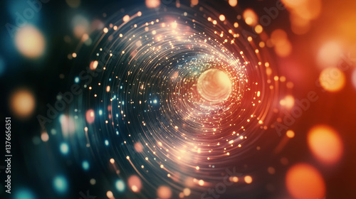 Abstract 3d illustration background with chaotic  lines connecting dots of torus with blurred lines. Analytics algorithms data. Big data. Cryptography concept.  Banner for business, science an