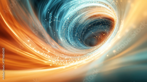 Abstract 3d illustration background with chaotic  lines connecting dots of torus with blurred lines. Analytics algorithms data. Big data. Cryptography concept.  Banner for business, science an