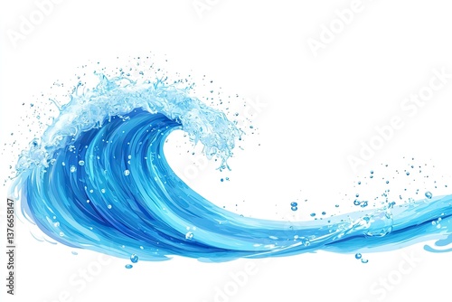 Ocean wave cresting, isolated on white.  Water splashes