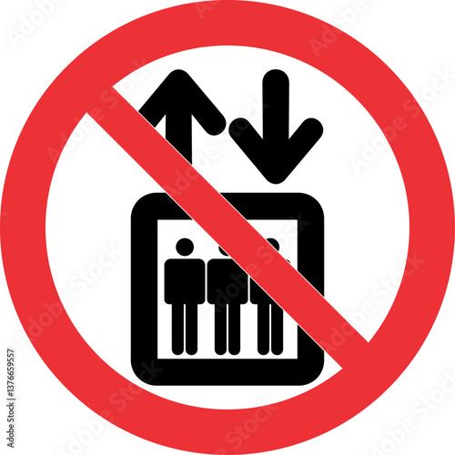 elevator symbol with a prohibition sign, indicating that the use of the elevator is not allowed or is restricted