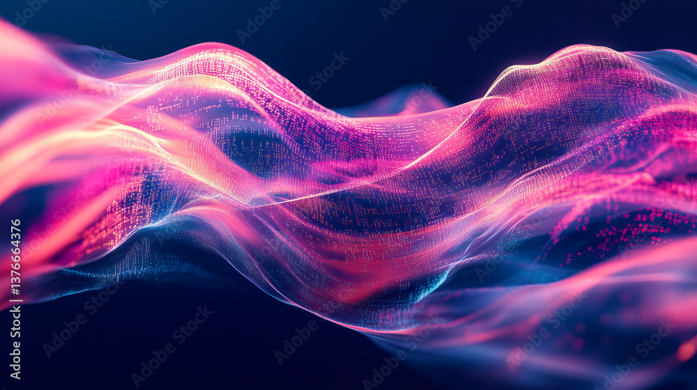 Fototapeta premium Stream digitization, program code field, big data stream, secure data, machine programming. 3d illustration of strings of digital innovation wavy flow