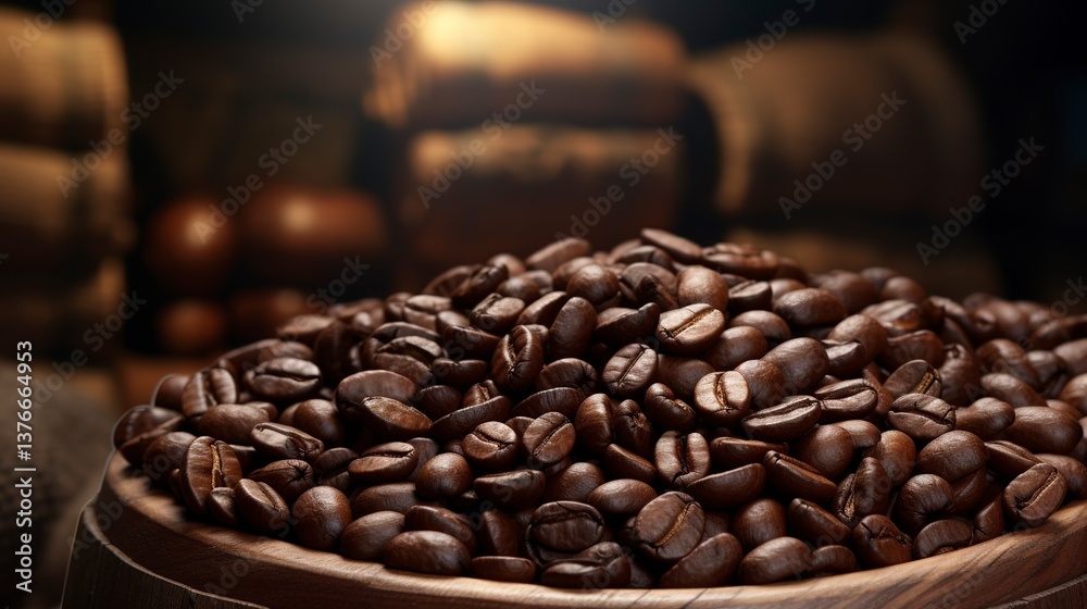 Fototapeta premium A photo of an empty wooden coffee bean barrel.