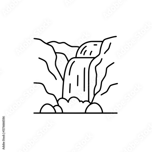 Tranquil Waterfall Line Art: A minimalist line art illustration captures the elegance of a cascading waterfall. Its clean lines and subtle details bring the beauty and tranquility of nature to life.