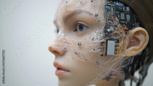 Digital brain, AI mind, trainable neural network. 3D illustration of abstract neural connections in the synthetic process of electronic impulses photo