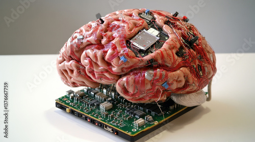 Digital brain, AI mind, trainable neural network. 3D illustration of abstract neural connections in the synthetic process of electronic impulses photo