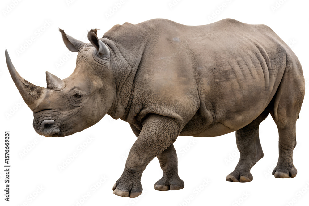 Obraz premium Powerful rhinoceros walking isolated on transparent background, wild animal