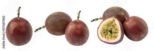 Set of passion fruit isolated on white background