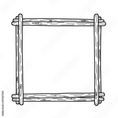 Wooden Frame - Rustic Sketch: A detailed line art illustration showcasing a rustic wooden frame, perfect for adding a touch of natural elegance to your design projects.