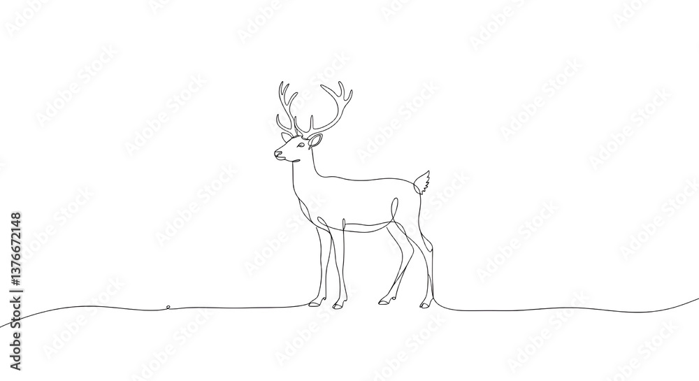 Fototapeta premium Elegant Deer Standing in Minimalist One-Line Style on White Background