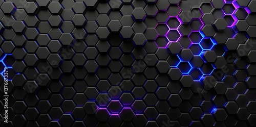 Cyber-inspired 3D hexagon pattern technology background. Futuristic honeycomb geometric design.