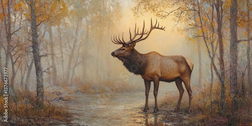 Majestic elk in misty forest nature scene serene environment wilderness view