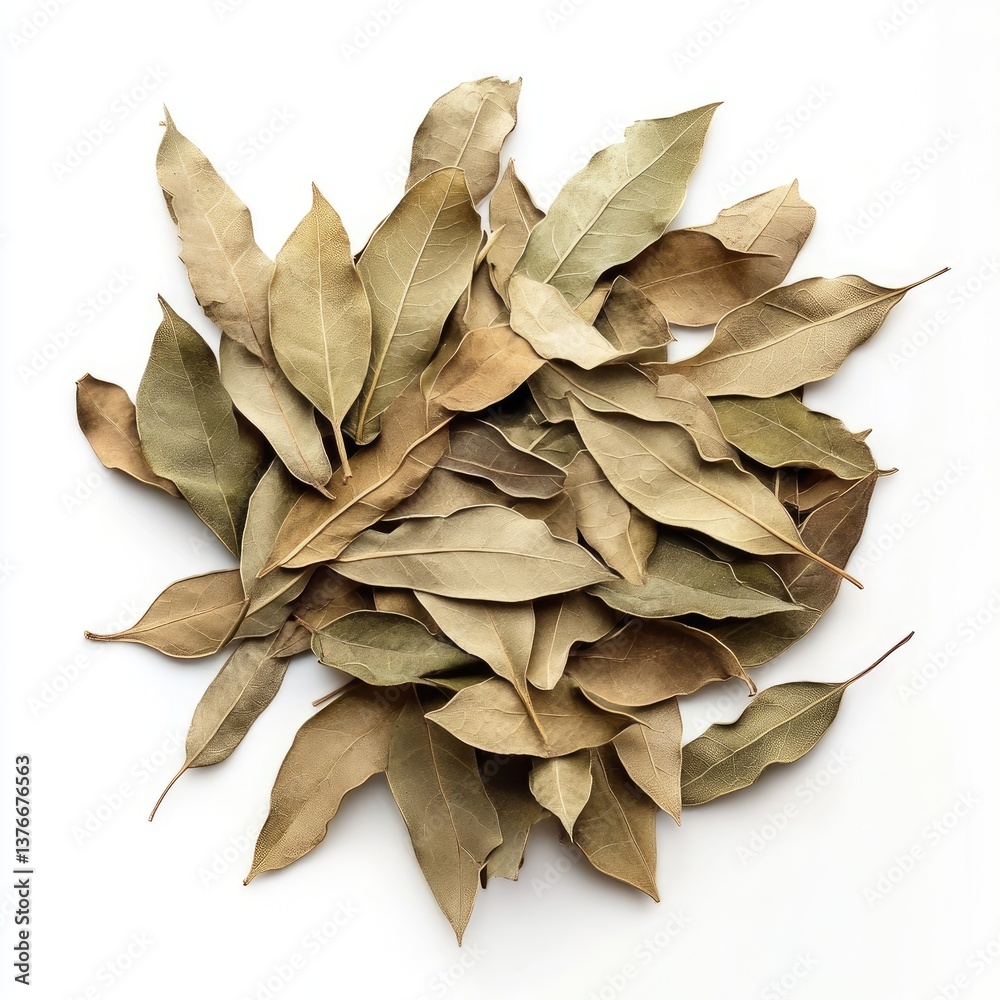 Isolated dry bay leaves, a green herbal spice for cooking Isolated dry bay leaves, a green herbal spice for cooking