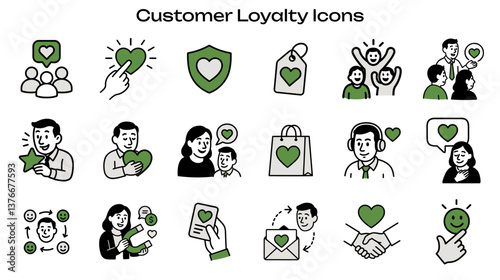 Simple Icon Set Related to Customer Loyalty and Satisfaction. Contains icons: Heart Magnet, Email Marketing, Customer Feedback