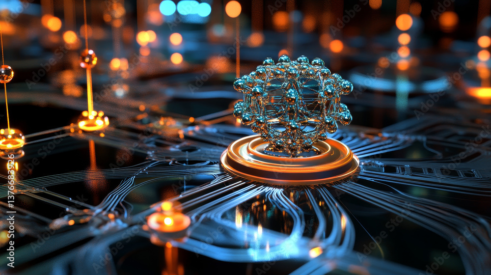 Futuristic CPU. Database, data center. Quantum processor in global computer network. 3d illustration of digital cyberspace Futuristic CPU. Database, data center. Quantum processor in global computer network. 3d illustration of digital cyberspace