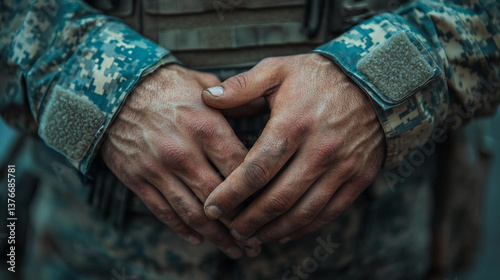 Soldier's hands show readiness and strength during duty