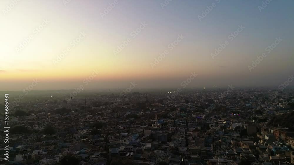 Aerial view of Jodhpur City, Rajasthan, India.
Golden hour Drone shot. Aerial view of Jodhpur City, Rajasthan, India.
Golden hour Drone shot.