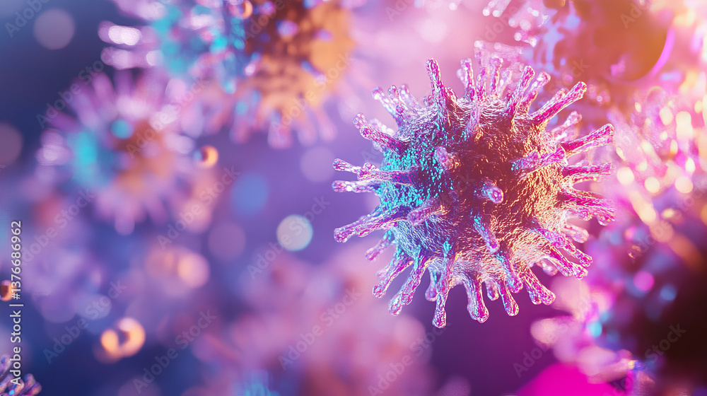 Pathogenic bacteria, viruses and microscopic germs. 3D illustration of colony of microbes. Medical research in the field of microbiology Pathogenic bacteria, viruses and microscopic germs. 3D illustration of colony of microbes. Medical research in the field of microbiology