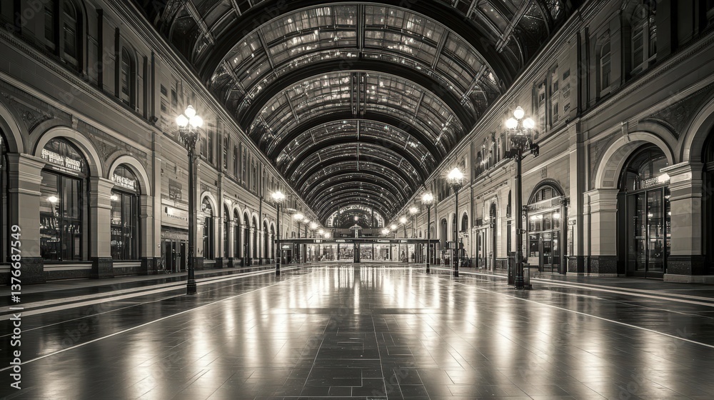 Fototapeta premium Low angle black and white photography of urban station timeless modern architectural elegance