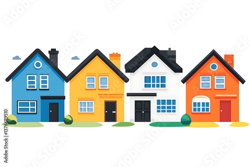 Colorful Suburban Homes Row.