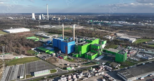Waste incineration facility, industrial plant to turn waste into energy. Aerial view.
