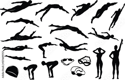 Swimming silhouettes set