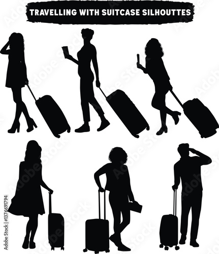 Traveling with Suitcase silhouette set
