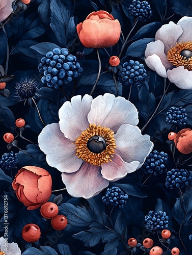 Dark Floral Seamless Pattern.