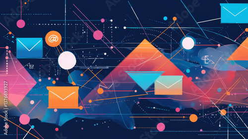 Abstract futuristic background image on the topic of global network communication. Polygonal sphere among waves, lines and points.