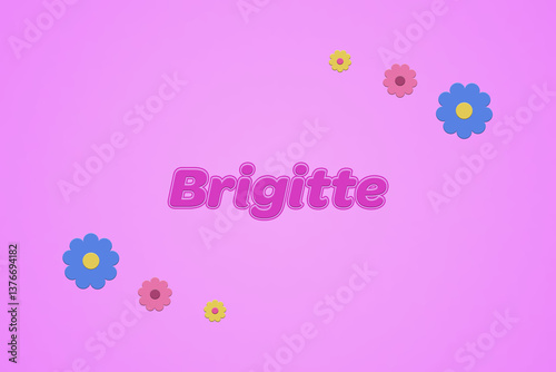 Photos Brigitte female girl name illustration in pink with blossoms, flowers
