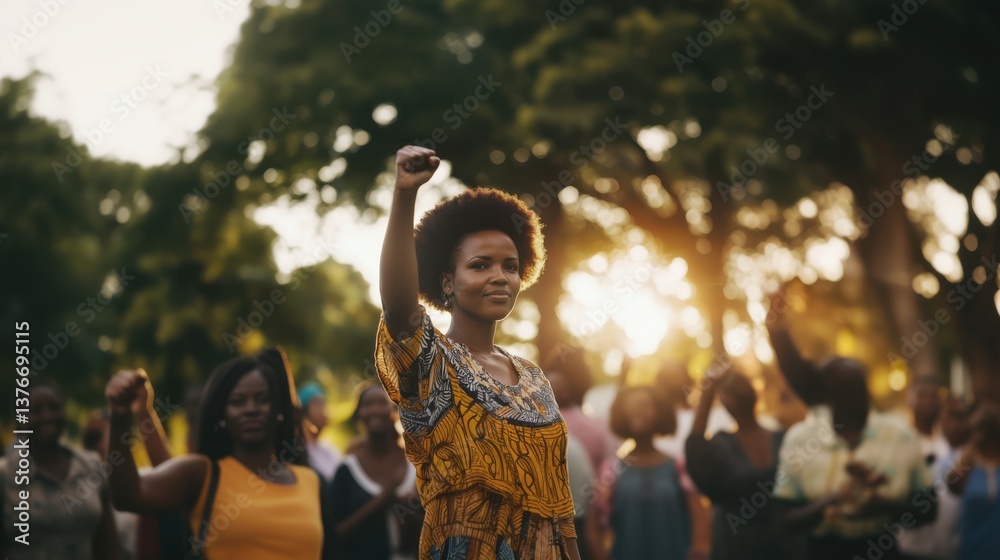 an african woman raised his fist up an african woman raised his fist up