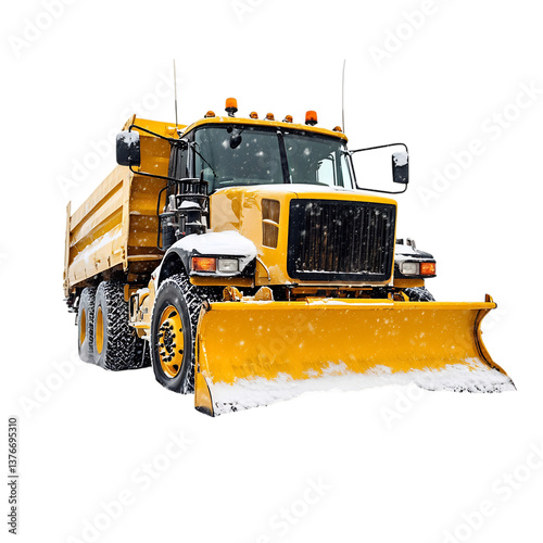 Yellow Snow Plow Clearing Street Isolated on Transparent Background