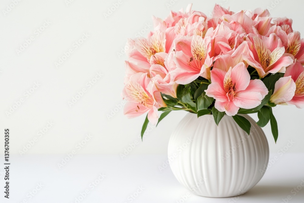 Obraz premium The home interior features a beautiful floral decor with an elegant soft white composition and a stunning white gypsophila flower in a vase set against a white wall background
