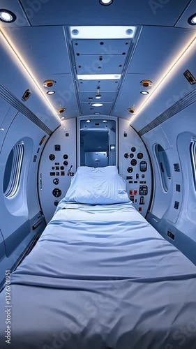 Medical transport interior, hospital bed, airplane cabin, emergency transport