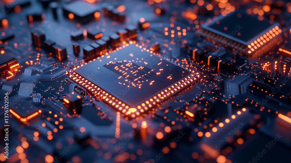 Obraz premium Robot, chat bot, android and digital evolution of robotics. Future processor development technologies. 3D illustration of quantum cyberspace. AI and global data