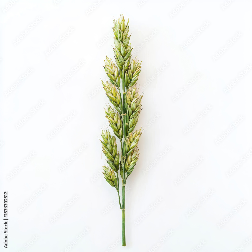 Isolated image showcasing a vibrant green stalk of grass against a stark white background studio shot Isolated image showcasing a vibrant green stalk of grass against a stark white background studio shot