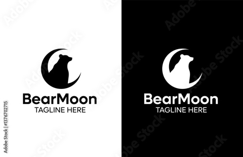 Bear Moon Negative Space Logo Template