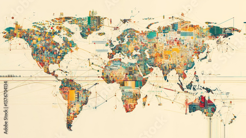 Obraz na płótnie World map and global communication network. Vector illustration. w salonie