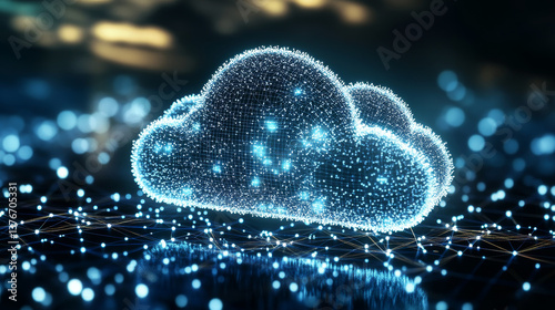 Obraz na płótnie Big data 3D illustration. Neural network and cloud technologies. Global database and artificial intelligence. Bright, black and white background with bokeh effect w salonie