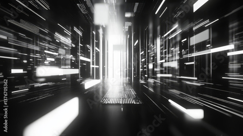 Obraz na płótnie Big data 3D illustration. Neural network and cloud technologies. Global database and artificial intelligence. Bright, black and white background with bokeh effect w salonie