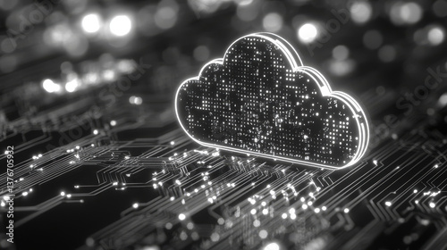 Big data, cryptography programming 3D illustration. Neural network, cloud technologies. Global database, artificial intelligence. Bright, black and white background with bokeh effect