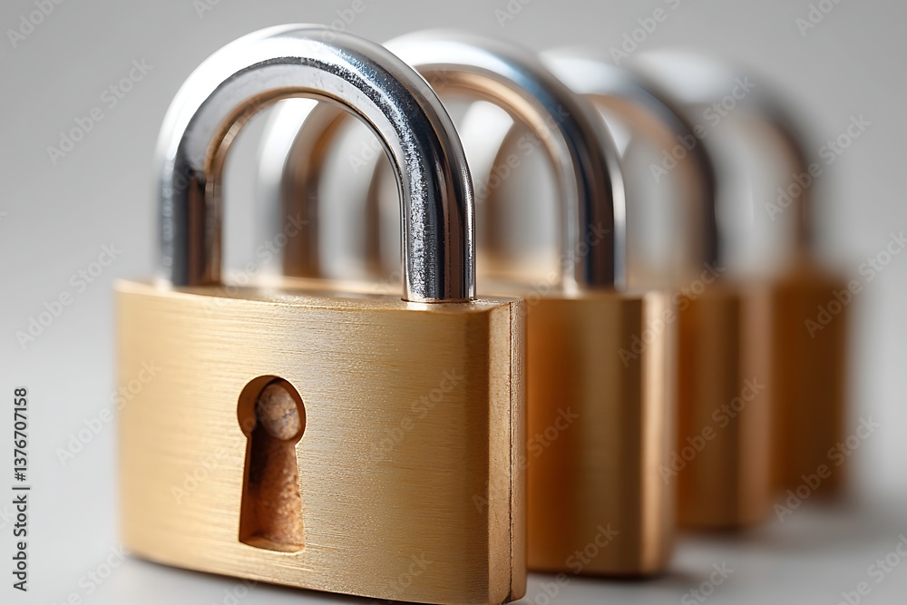 Fototapeta premium Gold Padlocks Security Row.