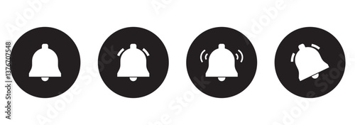 Notification bell big icon set. Notice message. Alarm symbol.Incoming inbox message. New message notofication icons. Set of ringing bells with new notification. Vector illustration
