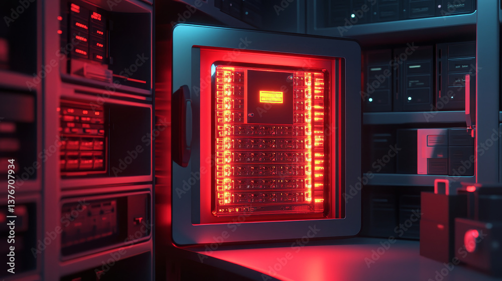 Obraz premium Secured network 3D illustration. Protection of private data. Hexagonal clusters of quantum architecture