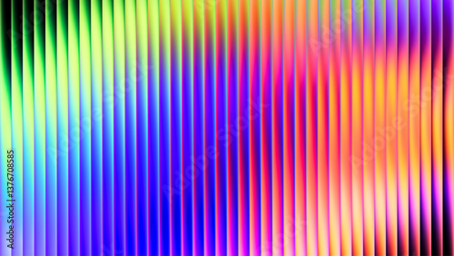 Ribbed fractal glass texture with vibrant colorful dynamic gradient. Bright smooth fluted vertical lines. Bold dynamic design blending futuristic tones and radiant colors for modern visual art project
