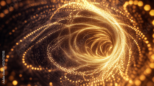 Abstract 3d illustration background with chaotic lines connecting dots of torus. Analytics algorithms data. Quantum cryptography concept. Big data. Banner for business, science and technology.