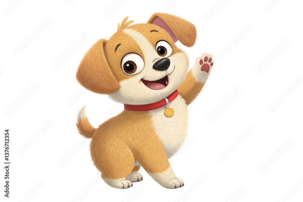 Fototapeta premium Cute Happy Puppy Waving 3D Cartoon isolated on transparent background - generated by ai